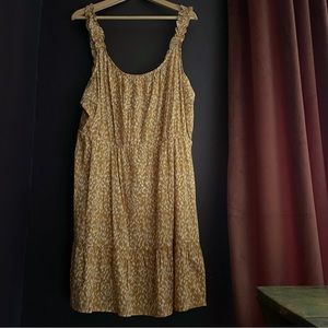 Banana Republic Fit and Flare sleeveless ruffle strap dress in New Gold Plate.